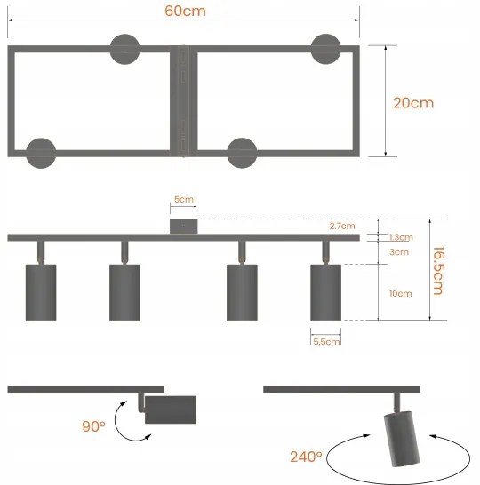 Faretto 4xGU10/30W/230V nero