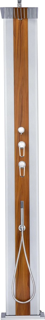 Doccia Solare Ibrida da Giardino 40L Miscelatore e Doccetta Lavapiedi Alluminio Metallizzato/Legno...