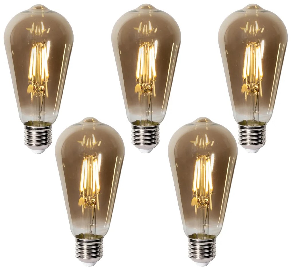 Set di 5 lampadine LED E27 dimmerabili ST64 vetro fumé 5W 450 lm 2700K