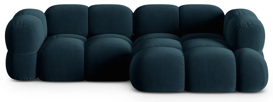 Divano angolare blu scuro (con penisola a destra/con chaise lounge) con rivestimento in velluto Loretto – Cosmopolitan Design