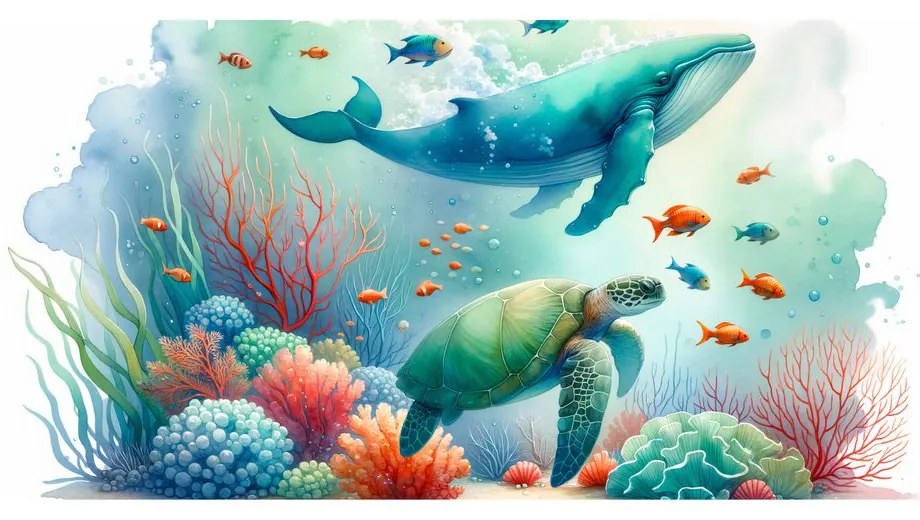 Quadro su tela – Tartaruga e balena nell’oceano