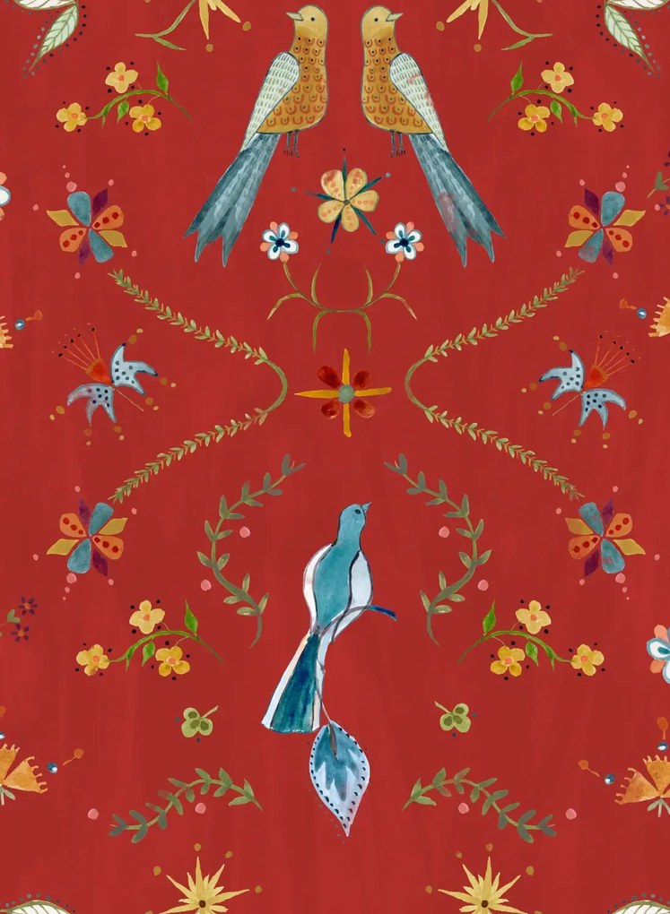 Coordonne Carta da parati Metaphoric Birds - Red
