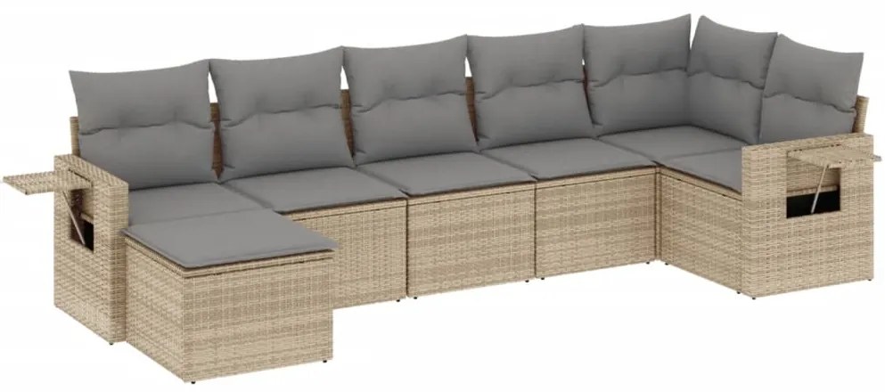 Set Divani da Giardino 7 pz con Cuscini Beige in Polyrattan