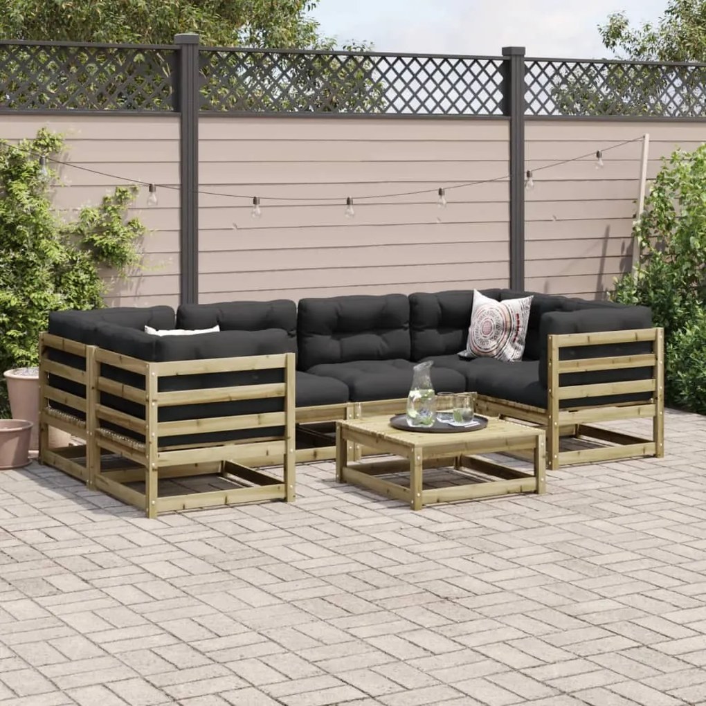 Set divani da giardino 7pz con cuscini legno impregnato di pino