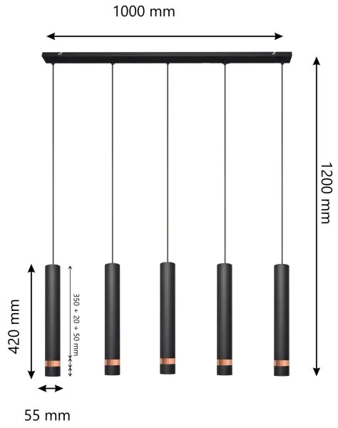 LED Lampadario a sospensione con filo TUBA 5xGU10/6,5W/230V nero/rame