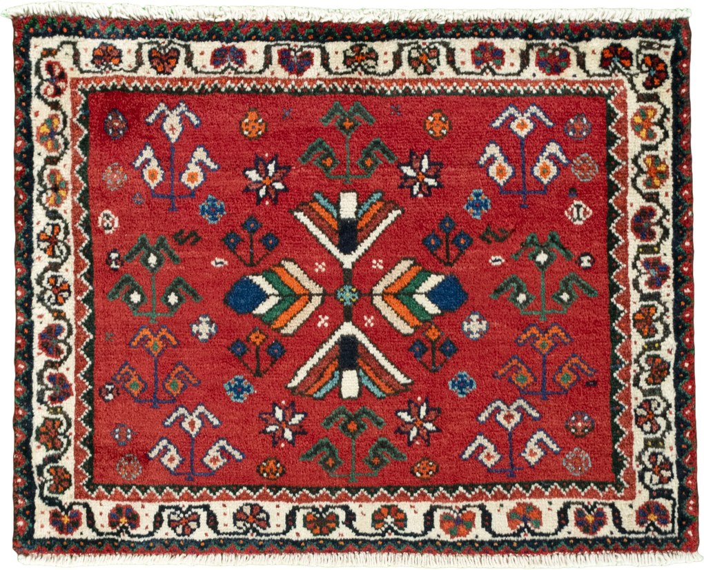 Shiraz Tappeto 60 x 70 Rosso (Iran) Annodato A Mano