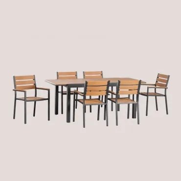 Set Di Tavolo Rettangolare Allungabile In Alluminio (150-197x90 Cm) E 6 Sedie Da Giardino Impilabili Con Braccioli Saura Grigio Grafite - Sklum