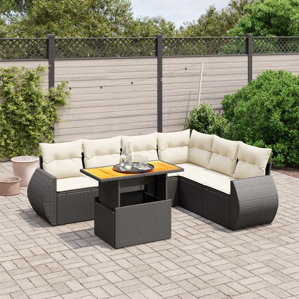 Set divani da giardino con cuscini 7pz nero polyrattan