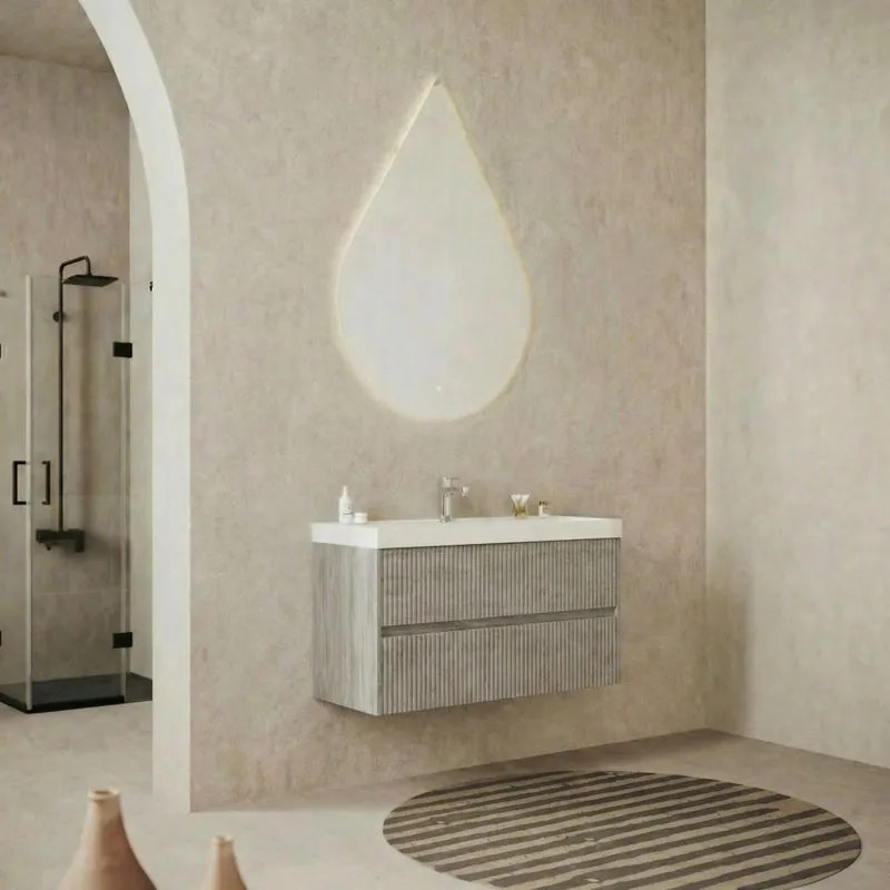 Base sospesa Portofino 100 cm con lavabo e 2 cassetti, grigio antico cannettato
