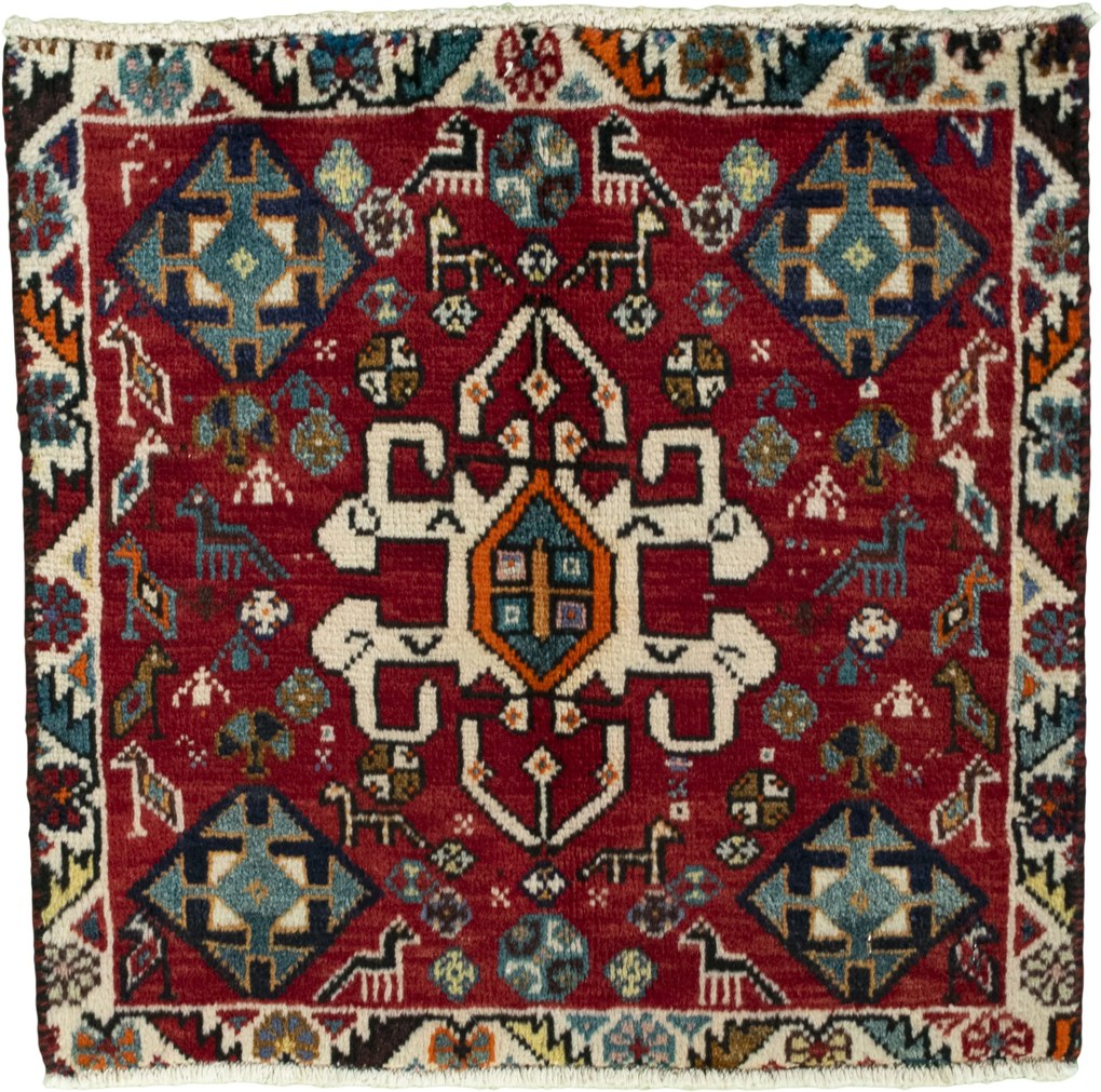 Shiraz Tappeto 60 x 60 Rosso (Iran) Annodato A Mano