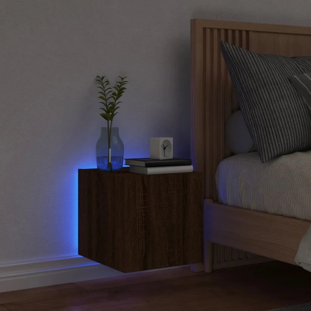 Mobile tv a parete con luci led rovere marrone 30,5x35x30 cm