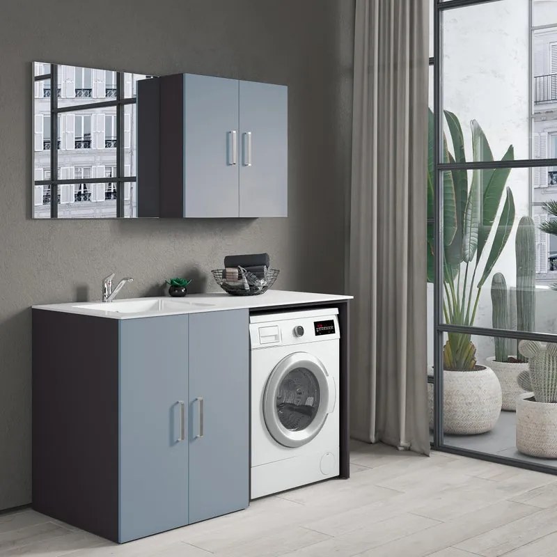 Mobile lavanderia con lavabo incluso Desi 2 ante in truciolare laccato indaco e grigio ombra P 70 x L 66 x H 90 cm