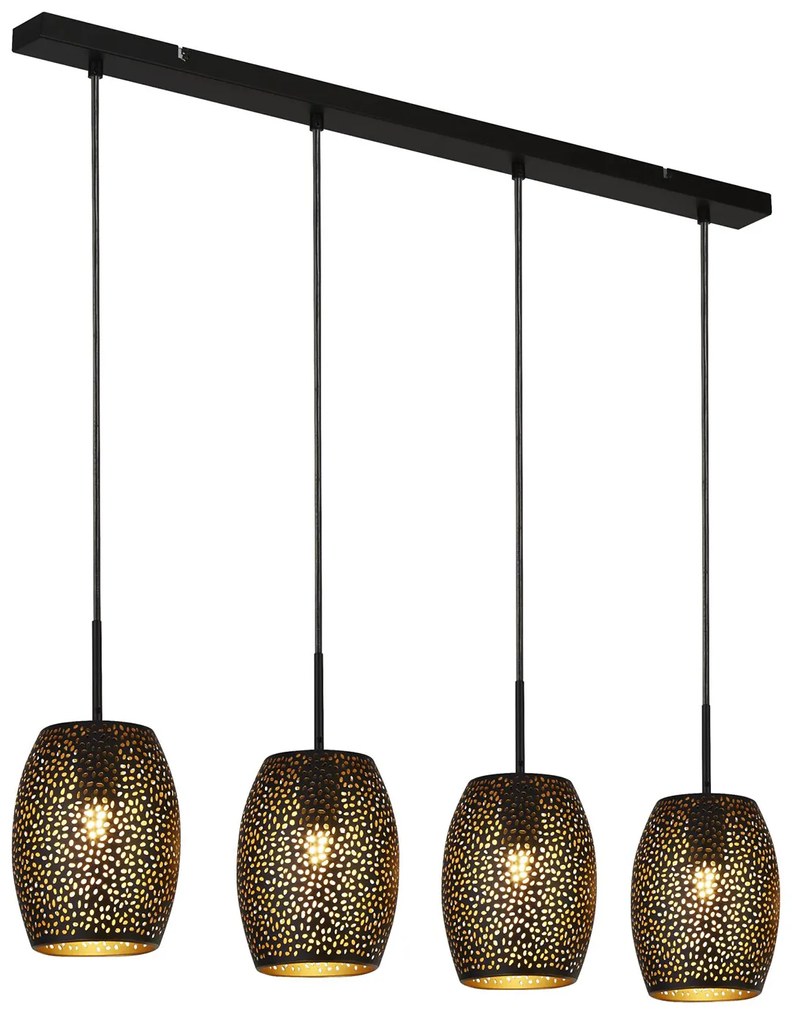 Lampadario Contemporaneo Laser Acciaio Nero Oro 4 Luci E27