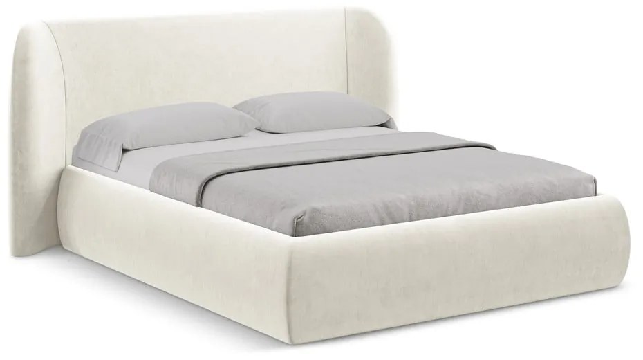 Letto matrimoniale imbottito crema con contenitore con griglia 140x200 cm Hauke - Makamii