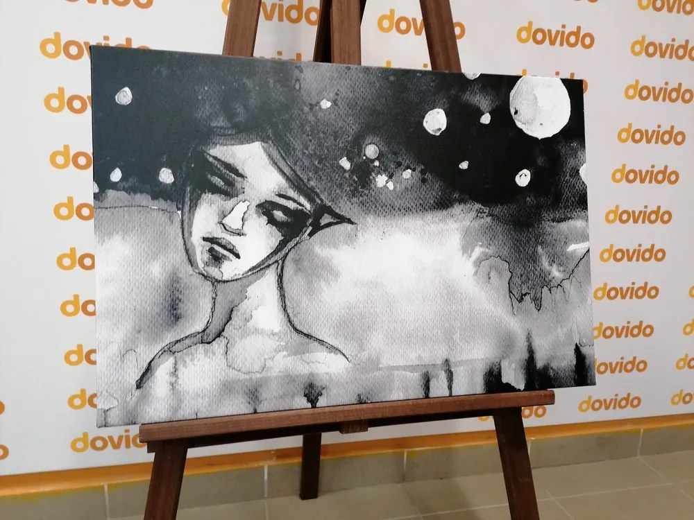 Quadro su tela – Fata lunare in bianco e nero