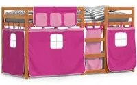 Letto a Castello con Tende Rosa 80x200 cm Legno Massello Pino 3283924