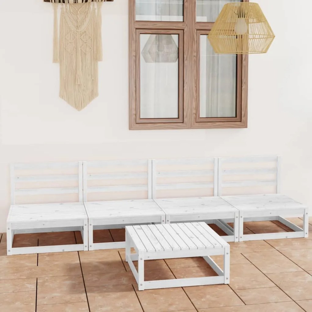 Set divani da giardino 5 pz bianco in legno massello di pino