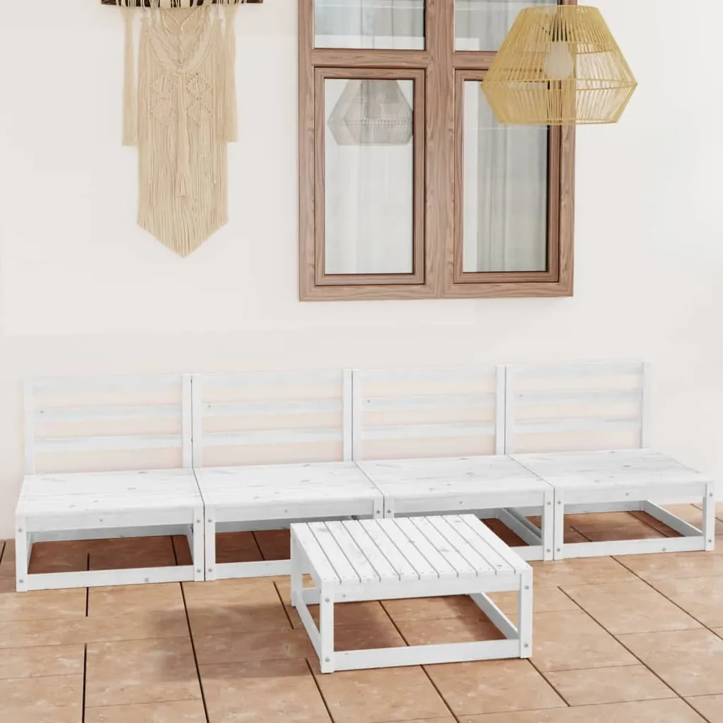 Set divani da giardino 5 pz bianco in legno massello di pino