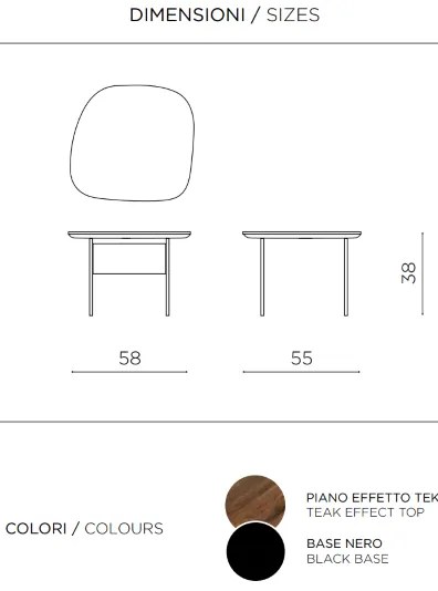 Tavolino con piano sagomato in legno Tek e base in metallo - FLUX Small