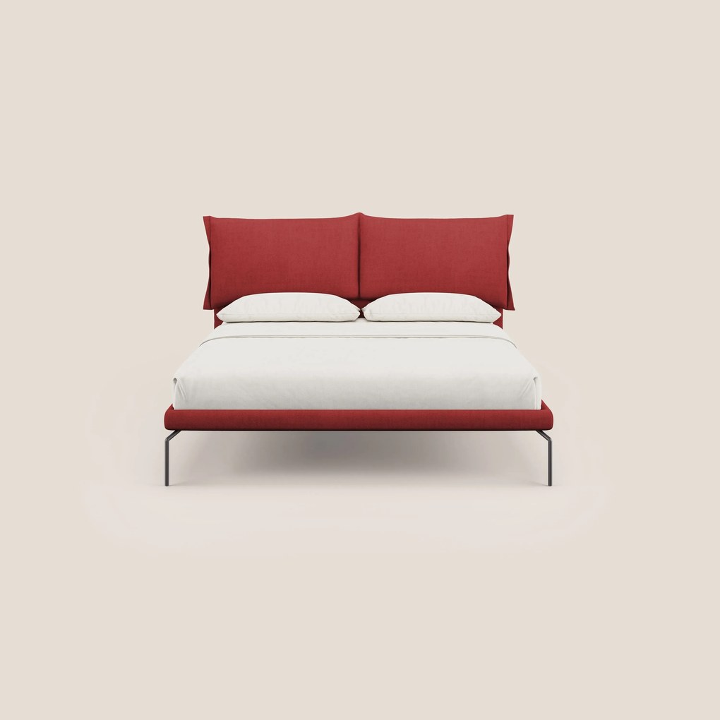 Bice letto imbottito con cuscini e piedi alti in metallo in tessuto impermeabile T02 rosso