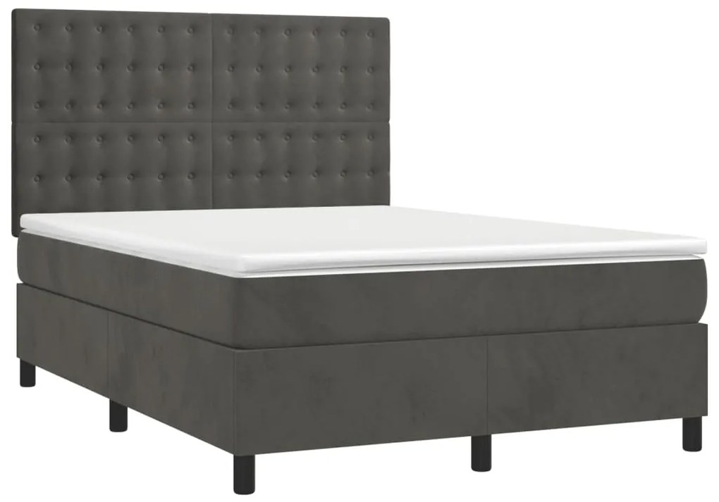 Letto a molle con materasso e led grigio scuro 140x190 cm