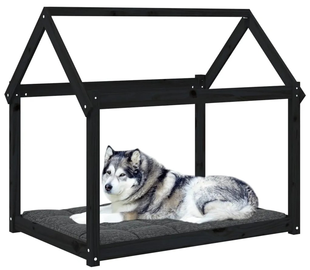 Cuccia per cani nera 111x80x100 cm in legno massello di pino