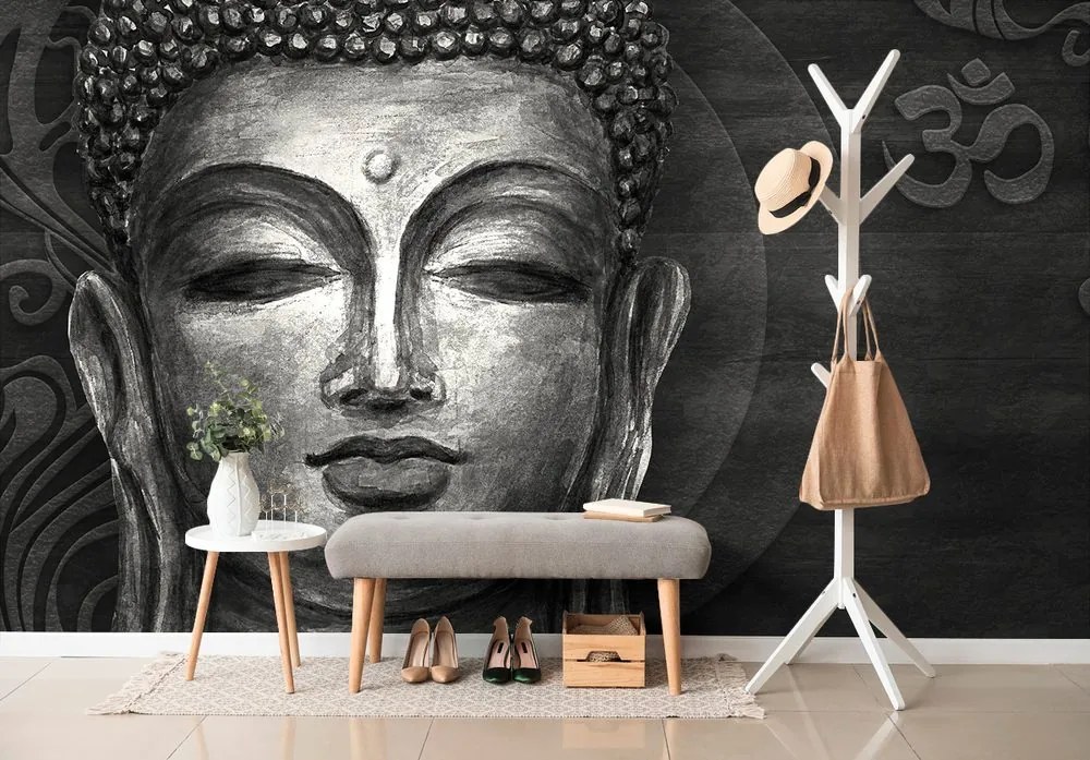Carta da parati – Volto di Buddha in bianco e nero