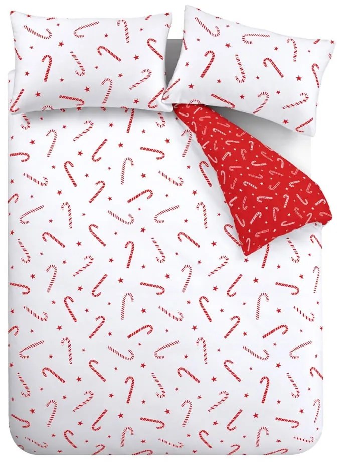 Biancheria da letto singola bianca e rossa 135x200 cm Candy Cane - Catherine Lansfield