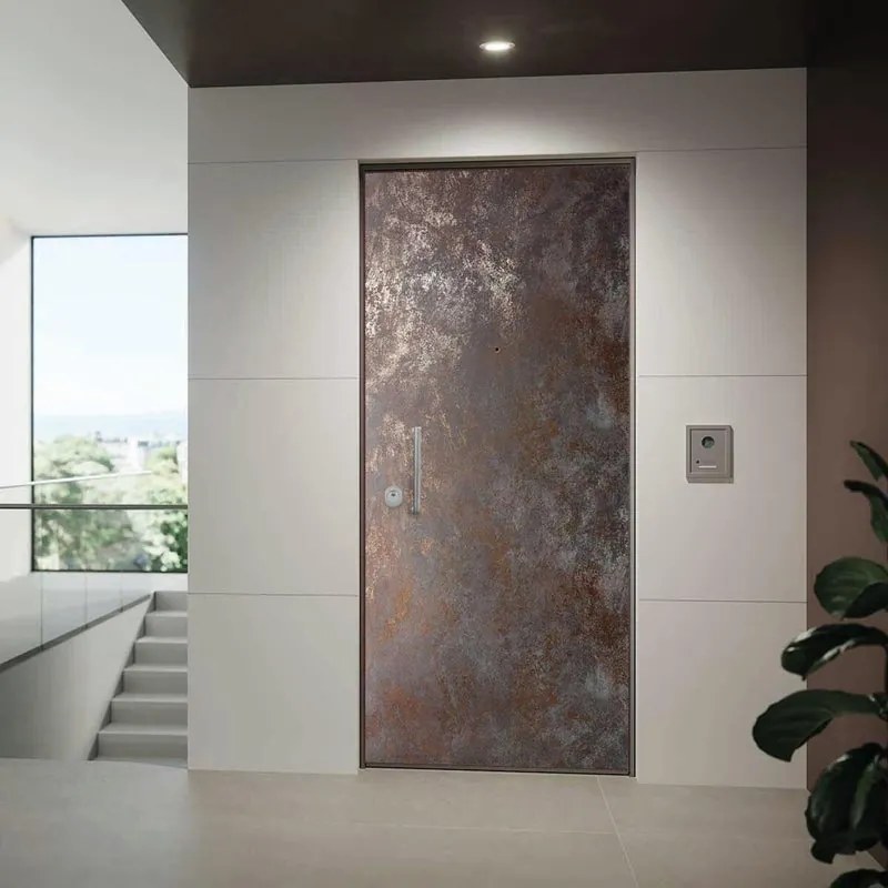 Porta blindata DI.BI. Keramik L 90 x H 210 cm in Laminam grafite/bianco, apertura spingere a destra, falso telaio incluso
