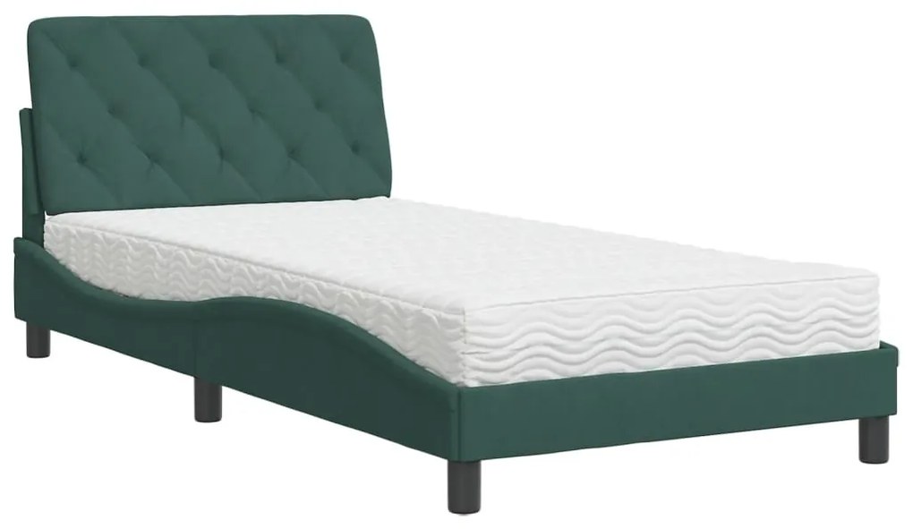 Letto con materasso verde scuro 100x200 cm in velluto