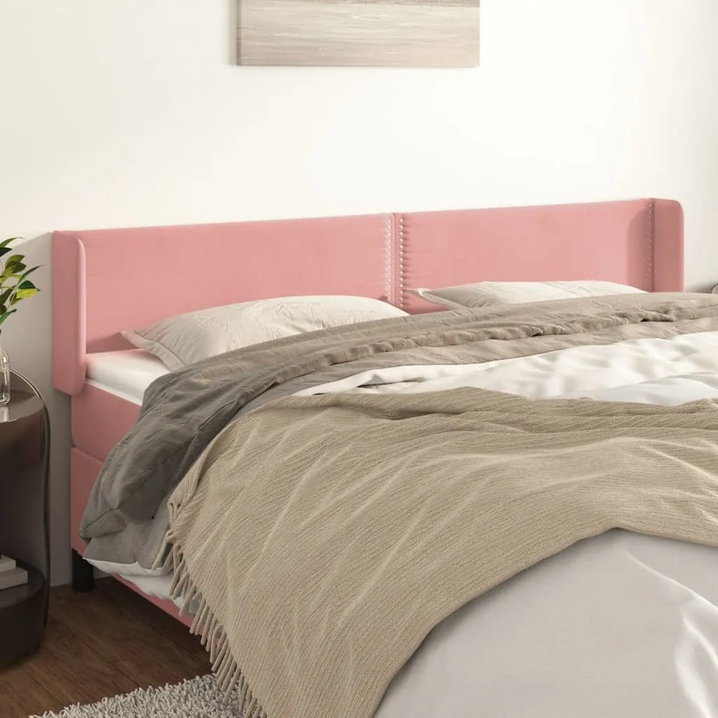 Testiera Ad Orecchio Rosa 203x16x78/88 Cm İn Velluto /