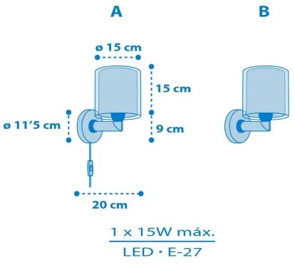 Dalber 41579T - Lampada da parete per bambini BABY TEDDY 1xE27/15W/230V blu
