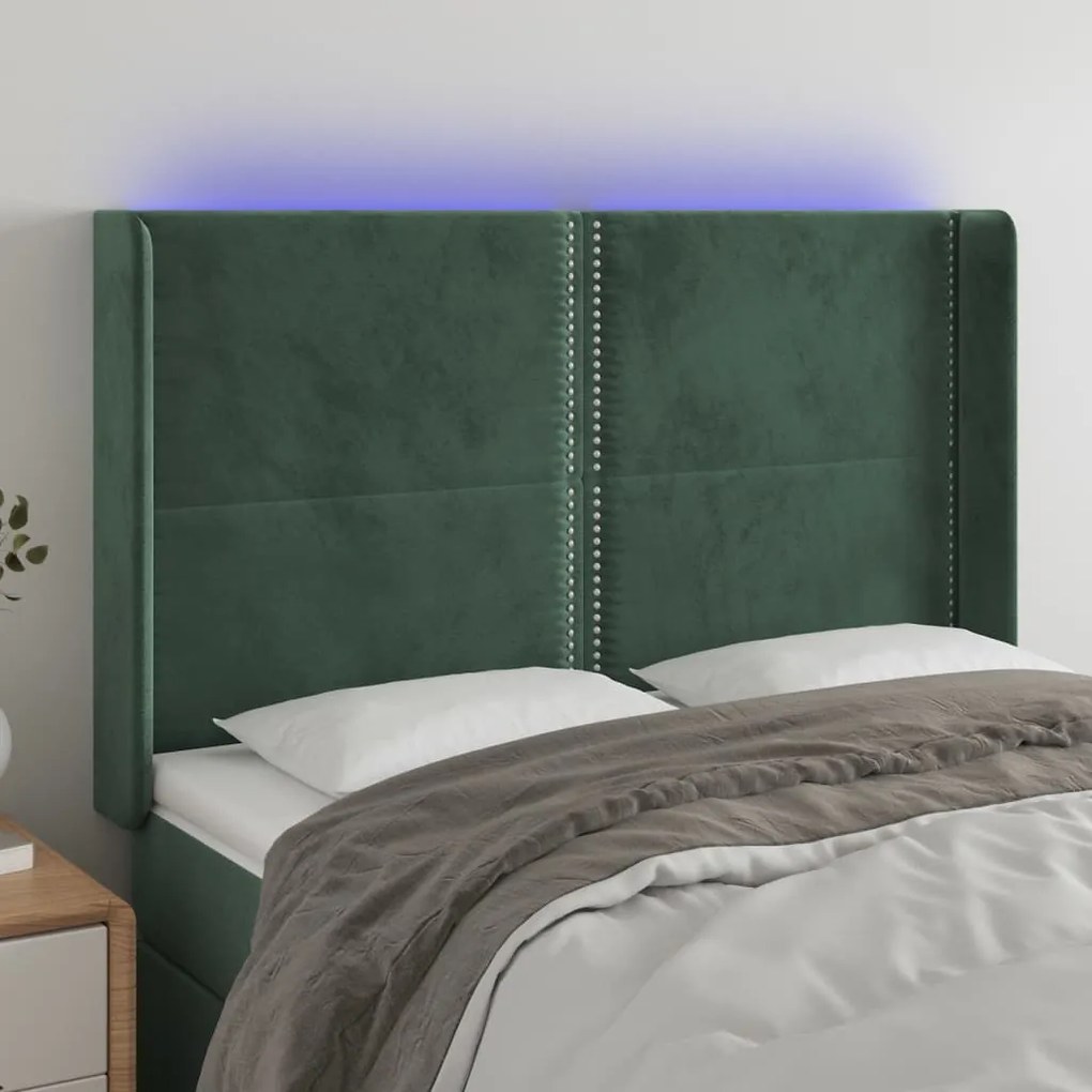 Testiera A Led Verde Scuro 147x16x118/128 Cm İn Velluto /