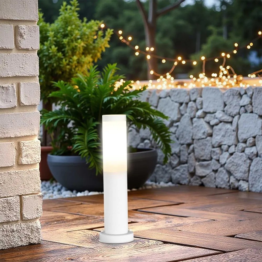 Paletto da Giardino 40cm, acciaio inox BIANCO, IK06, IP54, base E27 Base E27