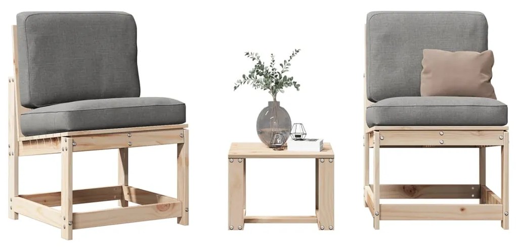 Set Salotto Da Giardino 3 Pz İn Legno Massello Di Pino /