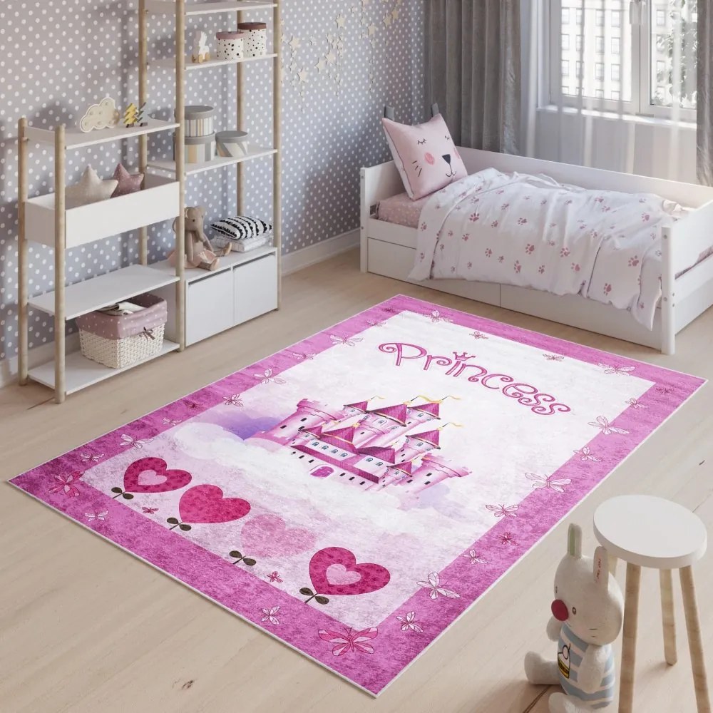 Tappeto per bambine con motivo a castello per principesse Larghezza: 140 cm | Lunghezza: 200 cm