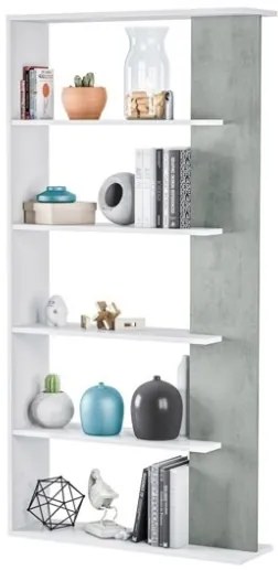 Libreria legno moderna 5 ripiani altezza 180 cm bianco e cemento