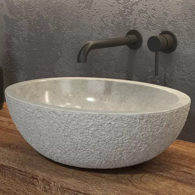 Lavabo bagno in marmo bocciardato colore crema 45cm Litos-LBC40 - KAMALU