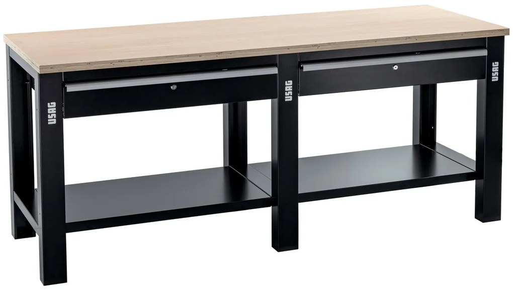 Banco da lavoro fisso USAG  con 2 cassetti, L 200 x H 86 x P 70 cm