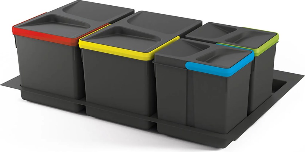Base 3 Posti per Pattumiera Differenziata per Cassetti Cucina 80 cm in Plastica Emuca Grigio...
