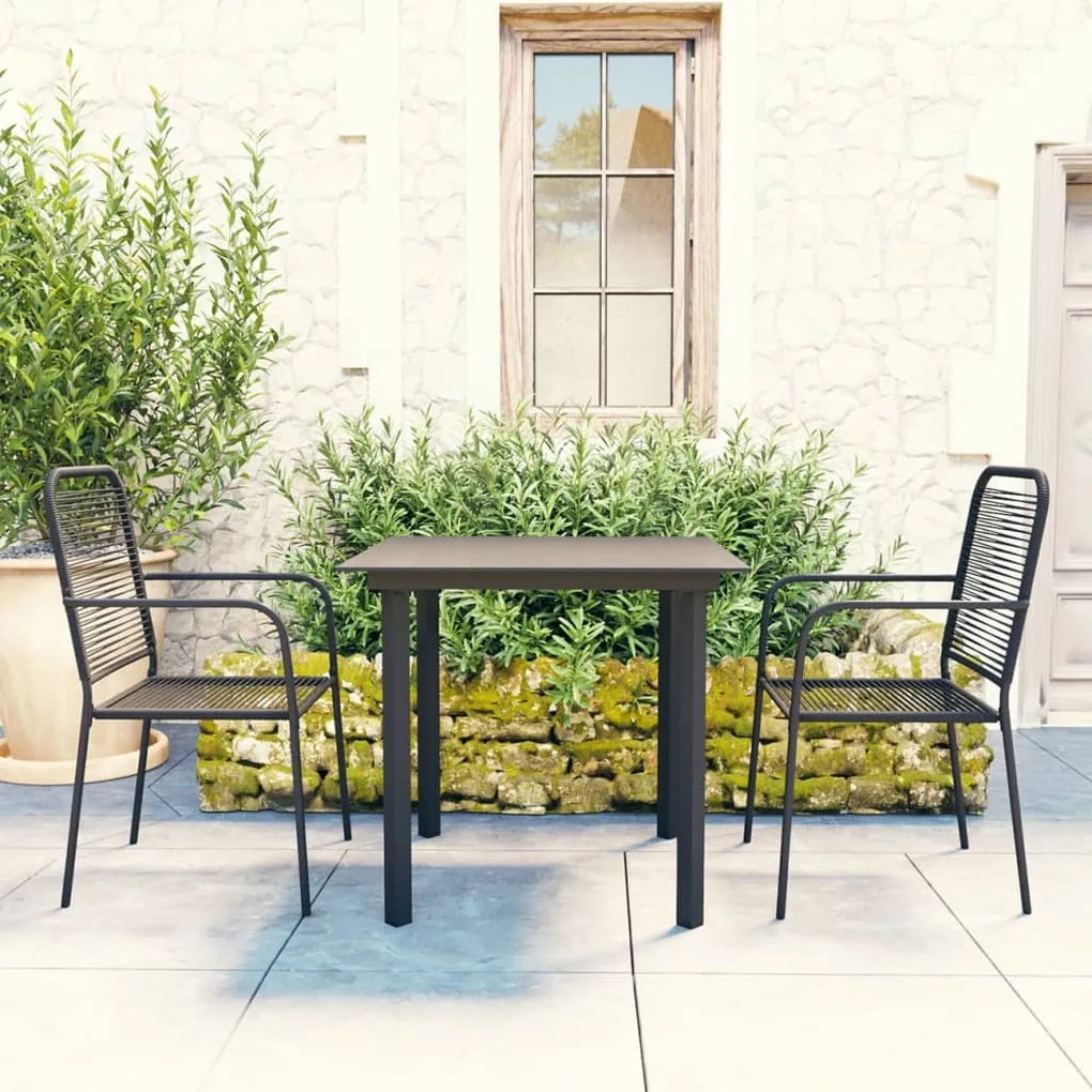 Set Da Pranzo Da Giardino 3 Pz Nero İn Vetro E Acciaio /