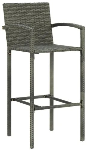 Set Bar da Giardino 3 pz con Braccioli in Polyrattan Grigio