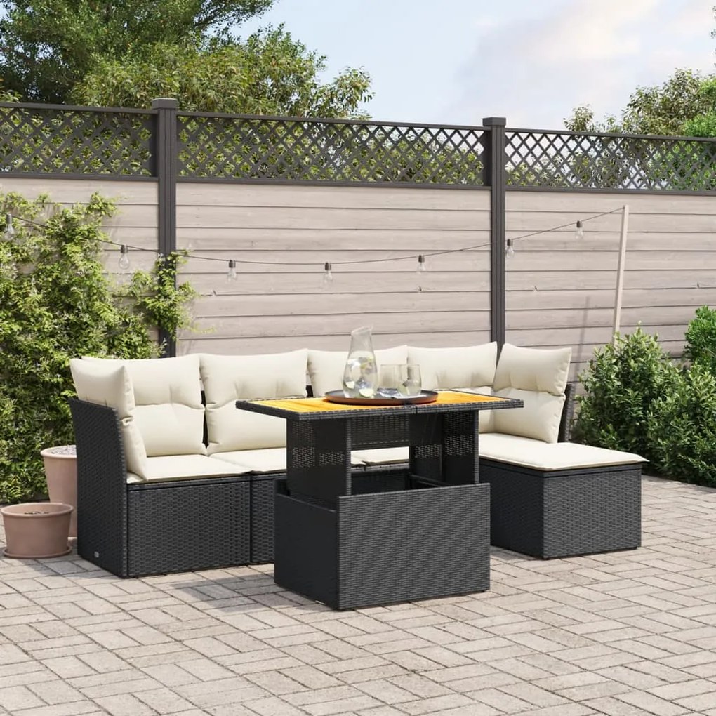 Set divano da giardino 6 pz con cuscini nero in polyrattan