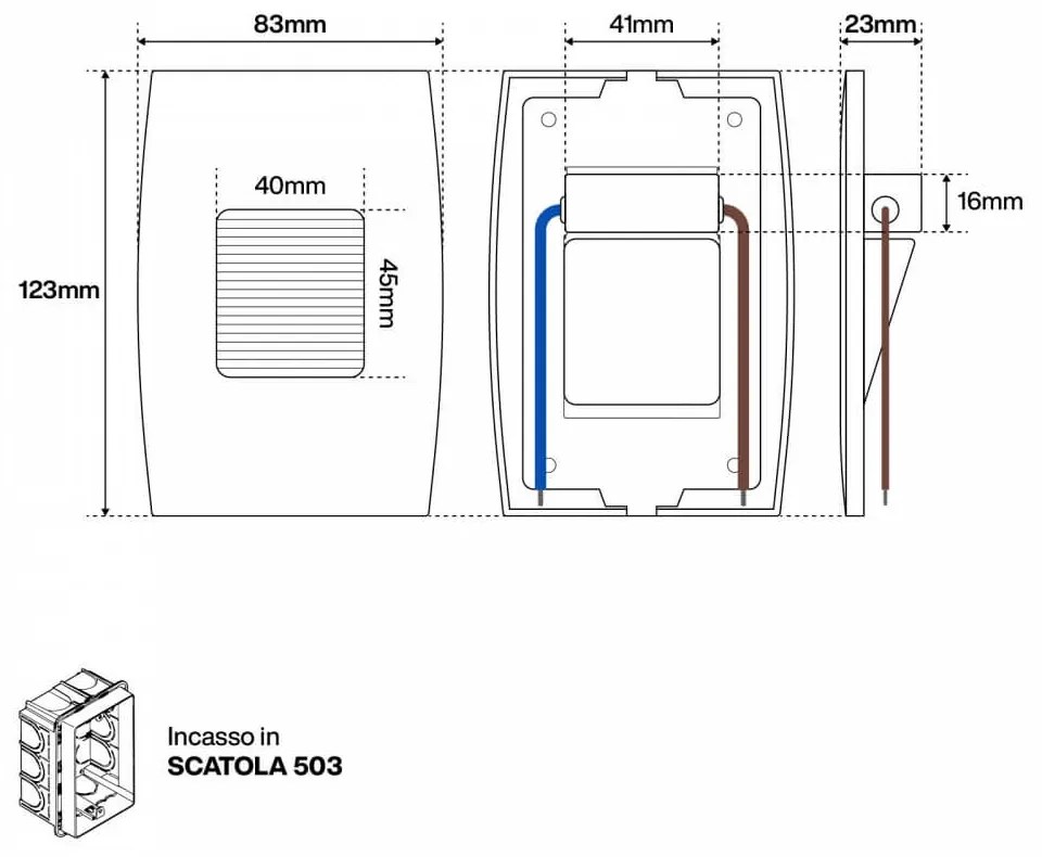 Segnapasso LED per scatola 503 2W IP65 Luce Asimmetrica - No Flickering Colore Bianco Caldo 3.000K