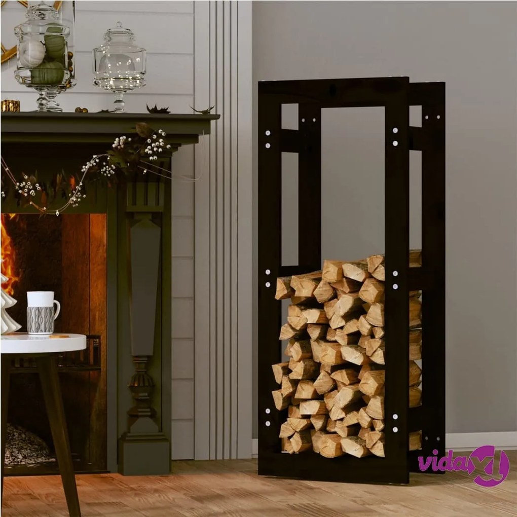vidaXL Portalegna Nero 41x25x100 cm in Legno Massello di Pino