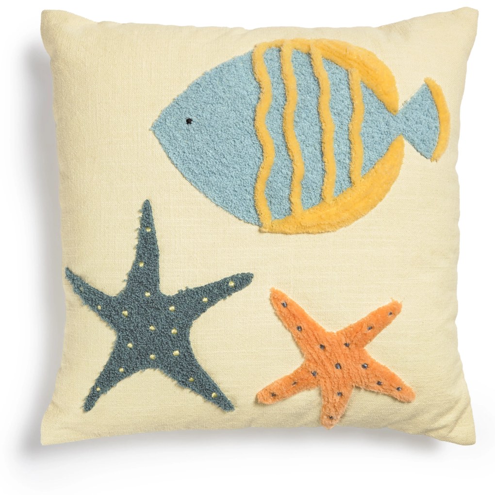 Kave Home - Fodera per cuscino Cordelia beige con animali marini 100% cotone multicolor 45 x 45 cm