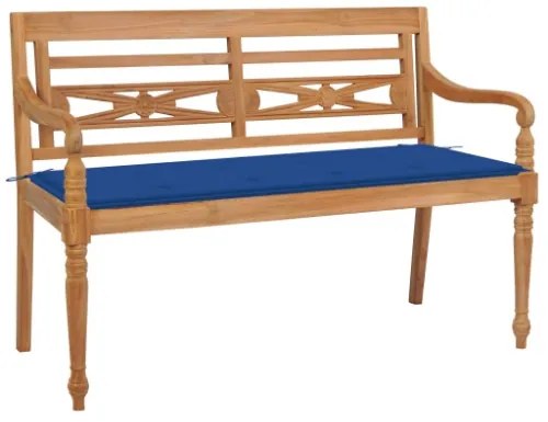 Panca Batavia con Cuscino Blu Reale 120 cm in Massello di Teak