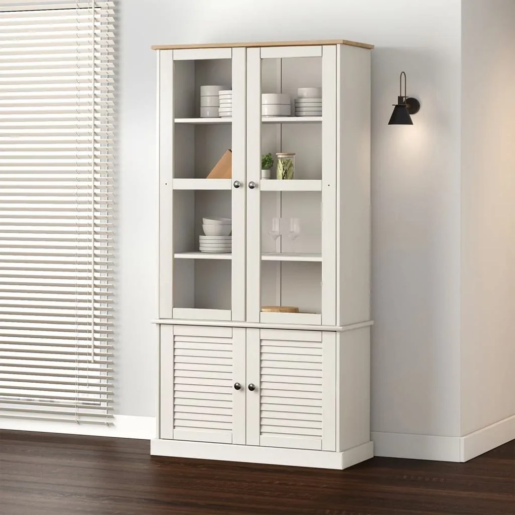 Vetrina Vıgo 85x35x170 Cm İn Legno Massello Di Pino Bianco /