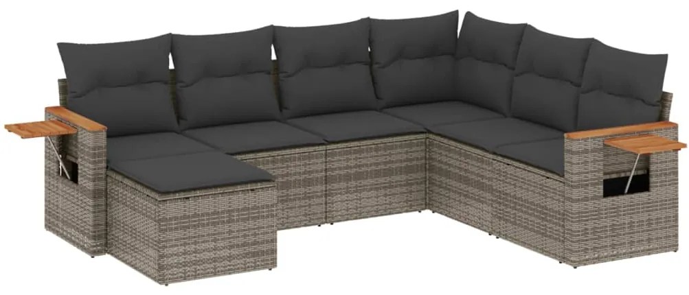 Set divani da giardino 7 pz con cuscini grigio in polyrattan