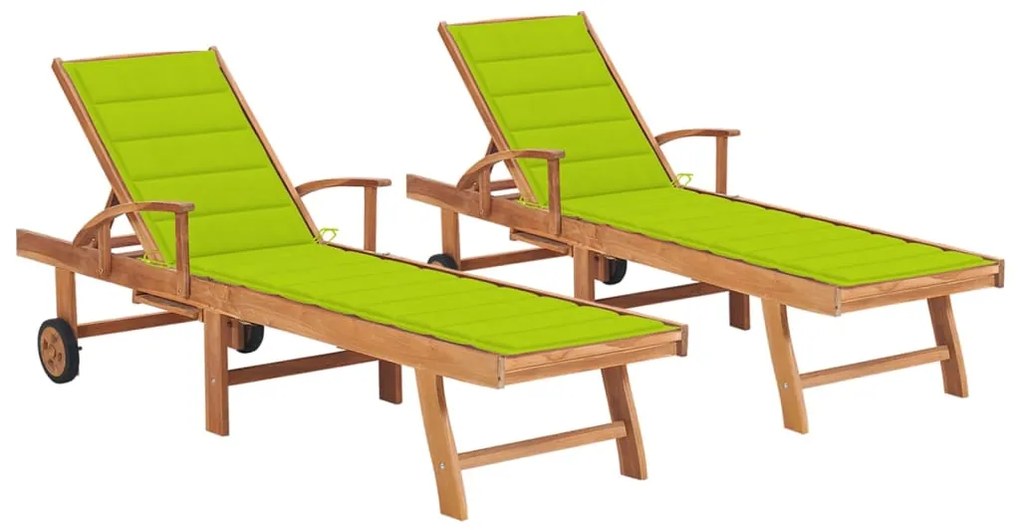 Lettini Prendisole 2 Pz Con Cuscino Verde Brillante İn Teak /